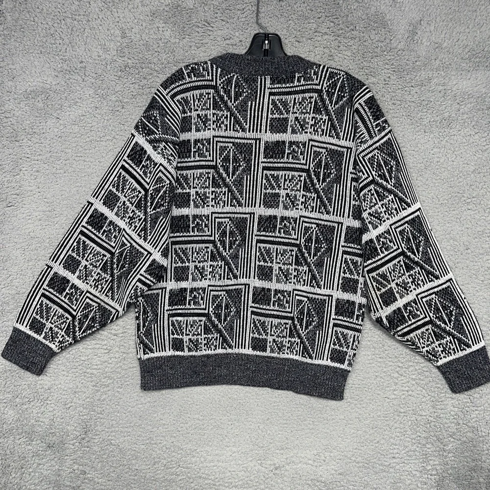 VTG Sears Roebuck Sweater Men's Sz M Gray Acrylic Geometric Pullover Grandpa 90s